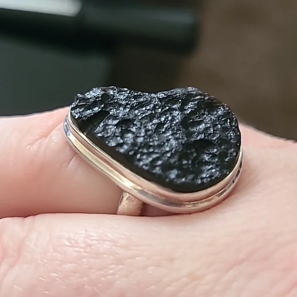 Tektite Stone In Solid Sterling Ring - Picture 6 of 8
